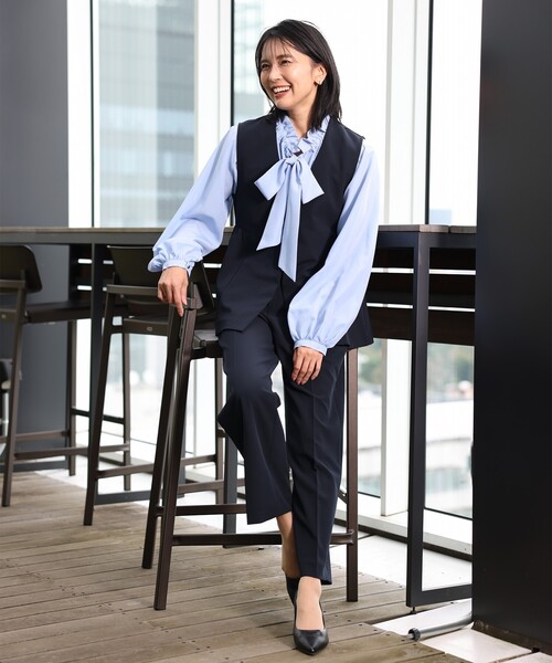 THE SHOP TK （ザ ショップ ティーケー ）の「【汚れ＆シワが付きにくい/セレモニー/通勤】ダブルクロスジレ/洗濯機OK（ベスト・レディース・ベージュ/ネイビー/ブラック・13/12）」の7枚目の写真