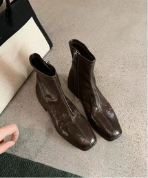 【NiiNa】【高品質牛革】スクエアトゥレザーブーツ