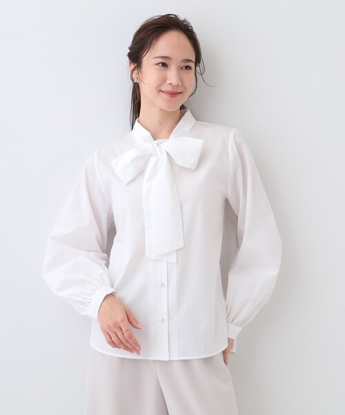 DRESKIP（ドレスキップ）の「【S-LL】お顔回りを華やかに リボンタイブラウス（シャツ/ブラウス・レディース・ライトグレー/ライトブルー/オフホワイト・04/03/02/01）」の4枚目の写真