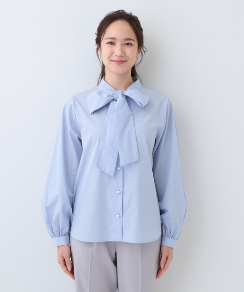 DRESKIP（ドレスキップ）の「【S-LL】お顔回りを華やかに リボンタイブラウス（シャツ/ブラウス・レディース・ライトグレー/ライトブルー/オフホワイト・04/03/02/01）」の18枚目の写真