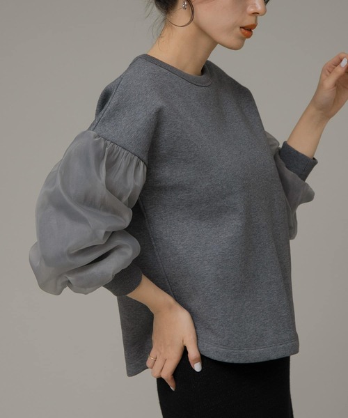 URBAN RESEARCH Sonny Label（アーバンリサーチサニーレーベル）の「オーガンジースリーブ裏起毛スウェット（スウェット・レディース・ベージュ系その他/グレー/オフホワイト・FREE）」の3枚目の写真