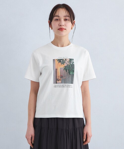 ★美品・紙タグ付き★ nagonstans フラワーフォトT グリーン グラフィック フォト Tシャツ（Tシャツ/カットソー）｜green