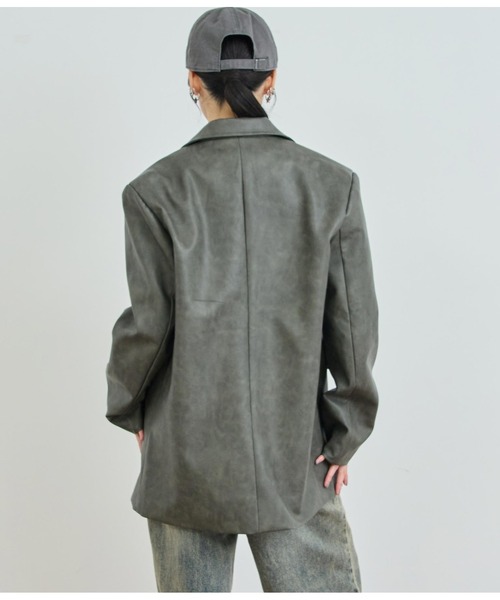 ANAP（アナップ）の「ヴィンテージ加工フェイクレザージャケット（ライダースジャケット・レディース・グレー/ブラウン・FREE）」の6枚目の写真