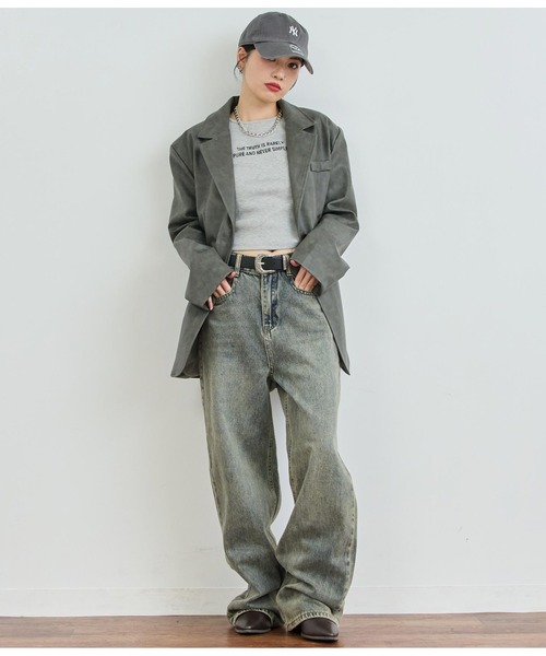 ANAP（アナップ）の「ヴィンテージ加工フェイクレザージャケット（ライダースジャケット・レディース・グレー/ブラウン・FREE）」の7枚目の写真