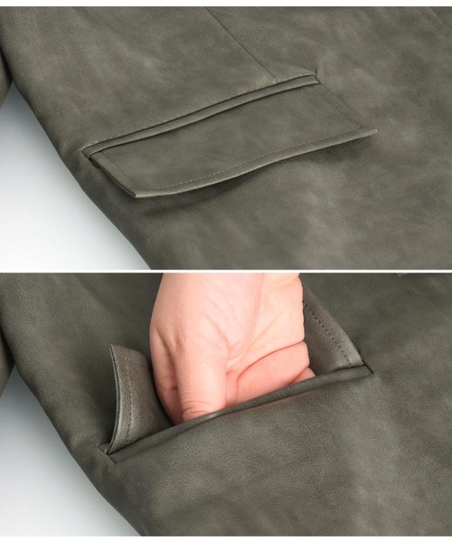 ANAP（アナップ）の「ヴィンテージ加工フェイクレザージャケット（ライダースジャケット・レディース・グレー/ブラウン・FREE）」の18枚目の写真