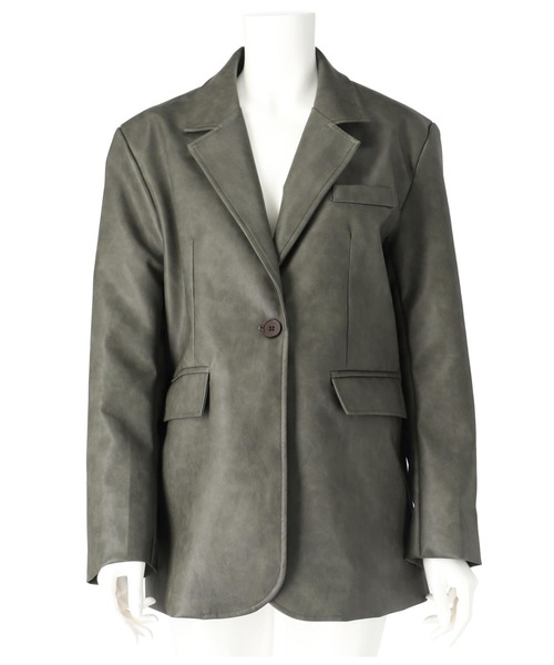 ANAP（アナップ）の「ヴィンテージ加工フェイクレザージャケット（ライダースジャケット・レディース・グレー/ブラウン・FREE）」の20枚目の写真