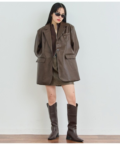 ANAP（アナップ）の「ヴィンテージ加工フェイクレザージャケット（ライダースジャケット・レディース・グレー/ブラウン・FREE）」の12枚目の写真