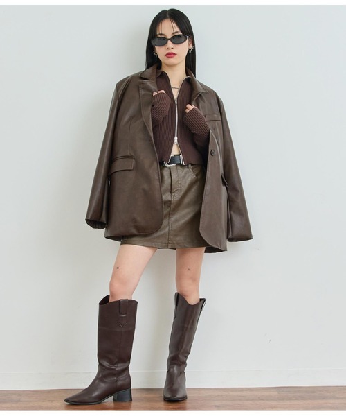 ANAP（アナップ）の「ヴィンテージ加工フェイクレザージャケット（ライダースジャケット・レディース・グレー/ブラウン・FREE）」の13枚目の写真