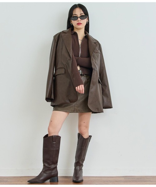 ANAP（アナップ）の「ヴィンテージ加工フェイクレザージャケット（ライダースジャケット・レディース・グレー/ブラウン・FREE）」の14枚目の写真