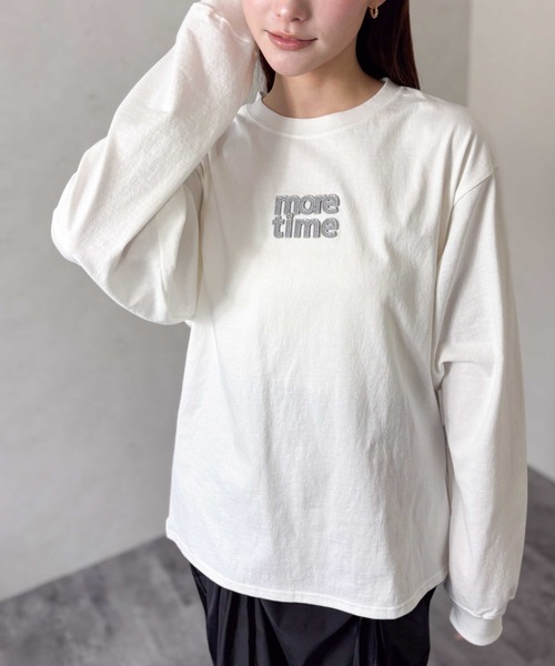 Per sist ence(パーシエンス)の「天竺ロゴワッペンロンT(Tシャツ/カットソー・レディース・チャコールグレー/ブラック/オフホワイト/ブルー・FREE)」の6枚目の写真