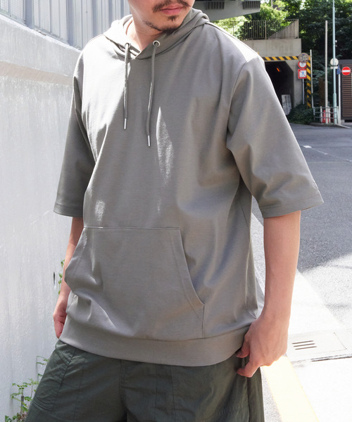 ikka(イッカ)の「【接触冷感/抗菌防臭】GOKU楽セイケツ5分袖パーカ(パーカー・メンズ・グレー/ネイビー/エメラルドブルー/グリーン/ホワイト・XL/L/M/S)」の3枚目の写真