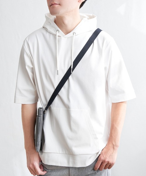ikka(イッカ)の「【接触冷感/抗菌防臭】GOKU楽セイケツ5分袖パーカ(パーカー・メンズ・グレー/ネイビー/エメラルドブルー/グリーン/ホワイト・XL/L/M/S)」の2枚目の写真