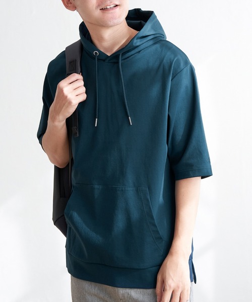 ikka(イッカ)の「【接触冷感/抗菌防臭】GOKU楽セイケツ5分袖パーカ(パーカー・メンズ・グレー/ネイビー/エメラルドブルー/グリーン/ホワイト・XL/L/M/S)」の4枚目の写真