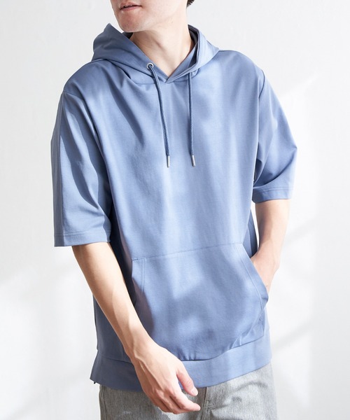ikka(イッカ)の「【接触冷感/抗菌防臭】GOKU楽セイケツ5分袖パーカ(パーカー・メンズ・グレー/ネイビー/エメラルドブルー/グリーン/ホワイト・XL/L/M/S)」の5枚目の写真