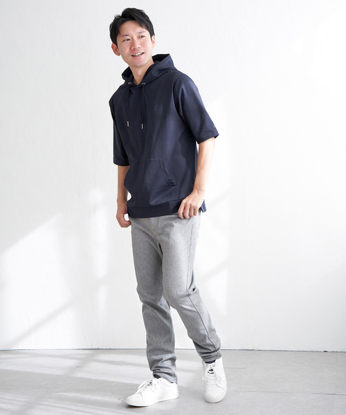 ikka(イッカ)の「【接触冷感/抗菌防臭】GOKU楽セイケツ5分袖パーカ(パーカー・メンズ・グレー/ネイビー/エメラルドブルー/グリーン/ホワイト・XL/L/M/S)」の12枚目の写真