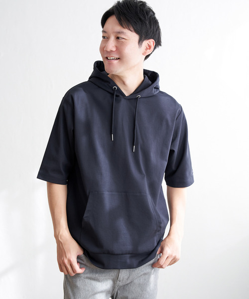 ikka(イッカ)の「【接触冷感/抗菌防臭】GOKU楽セイケツ5分袖パーカ(パーカー・メンズ・グレー/ネイビー/エメラルドブルー/グリーン/ホワイト・XL/L/M/S)」の16枚目の写真