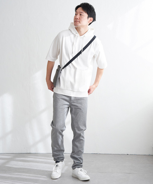ikka(イッカ)の「【接触冷感/抗菌防臭】GOKU楽セイケツ5分袖パーカ(パーカー・メンズ・グレー/ネイビー/エメラルドブルー/グリーン/ホワイト・XL/L/M/S)」の6枚目の写真