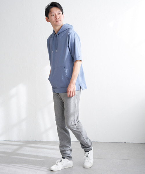 ikka(イッカ)の「【接触冷感/抗菌防臭】GOKU楽セイケツ5分袖パーカ(パーカー・メンズ・グレー/ネイビー/エメラルドブルー/グリーン/ホワイト・XL/L/M/S)」の15枚目の写真