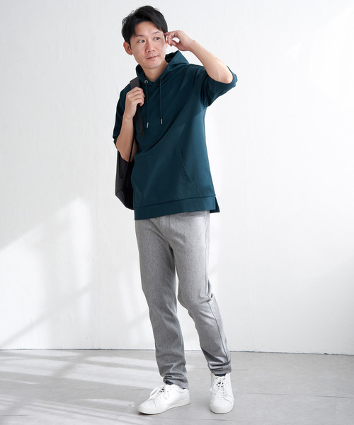 ikka(イッカ)の「【接触冷感/抗菌防臭】GOKU楽セイケツ5分袖パーカ(パーカー・メンズ・グレー/ネイビー/エメラルドブルー/グリーン/ホワイト・XL/L/M/S)」の11枚目の写真