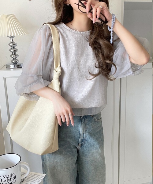 セール】華やかで上品。ランタンスリーブチュール重ねジャガード