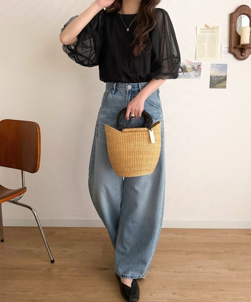 classicalelf(クラシカルエルフ)の「華やかで上品。ランタンスリーブチュール重ねジャガードプルオーバー(半袖)(Tシャツ/カットソー・レディース・チャコール/ライトグレー/ブラック/オフホワイト・LARGE/MEDIUM/SMALL/X-LARGE)」の12枚目の写真