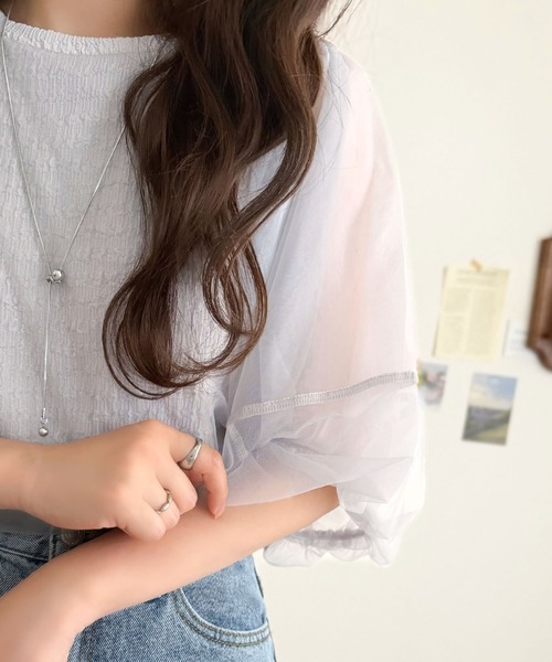 classicalelf(クラシカルエルフ)の「華やかで上品。ランタンスリーブチュール重ねジャガードプルオーバー(半袖)(Tシャツ/カットソー・レディース・チャコール/ライトグレー/ブラック/オフホワイト・LARGE/MEDIUM/SMALL/X-LARGE)」の18枚目の写真