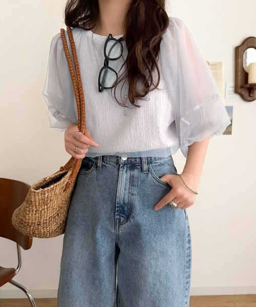 classicalelf(クラシカルエルフ)の「華やかで上品。ランタンスリーブチュール重ねジャガードプルオーバー(半袖)(Tシャツ/カットソー・レディース・チャコール/ライトグレー/ブラック/オフホワイト・LARGE/MEDIUM/SMALL/X-LARGE)」の19枚目の写真
