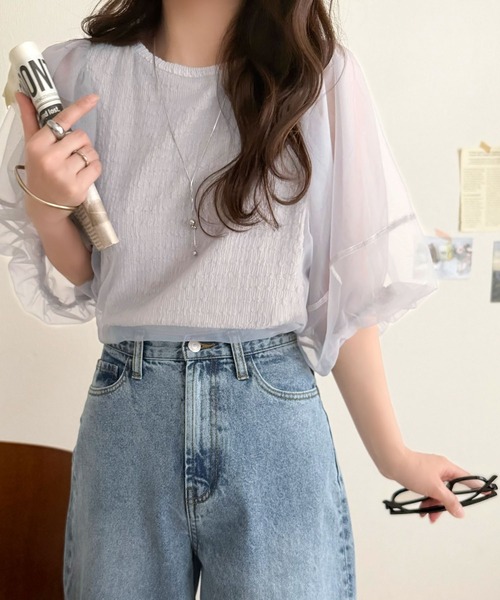 classicalelf(クラシカルエルフ)の「華やかで上品。ランタンスリーブチュール重ねジャガードプルオーバー(半袖)(Tシャツ/カットソー・レディース・チャコール/ライトグレー/ブラック/オフホワイト・LARGE/MEDIUM/SMALL/X-LARGE)」の20枚目の写真
