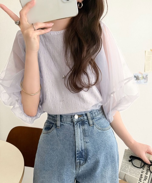 classicalelf(クラシカルエルフ)の「華やかで上品。ランタンスリーブチュール重ねジャガードプルオーバー(半袖)(Tシャツ/カットソー・レディース・チャコール/ライトグレー/ブラック/オフホワイト・LARGE/MEDIUM/SMALL/X-LARGE)」の21枚目の写真
