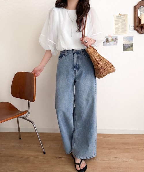 classicalelf(クラシカルエルフ)の「華やかで上品。ランタンスリーブチュール重ねジャガードプルオーバー(半袖)(Tシャツ/カットソー・レディース・チャコール/ライトグレー/ブラック/オフホワイト・LARGE/MEDIUM/SMALL/X-LARGE)」の7枚目の写真