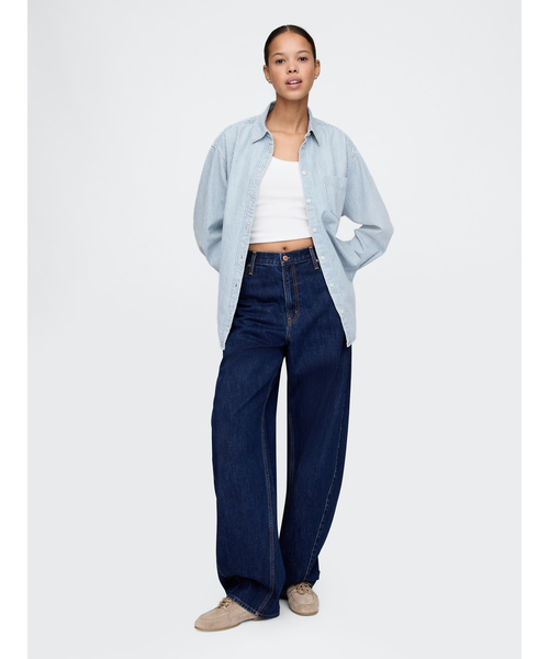 GAP ブラウス シャツ デニム ストライプビッグシャツ レディース