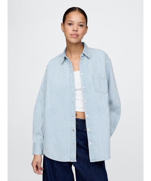 GAP ブラウス シャツ デニム ストライプビッグシャツ レディース
