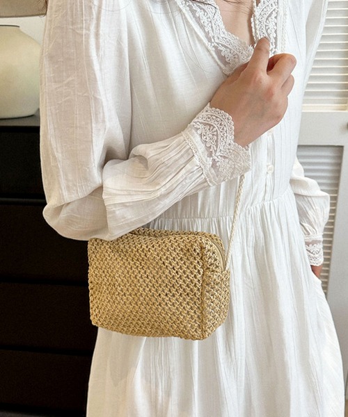florist（フローリスト）の「スクエアミニカゴショルダーバッグ（かごバッグ・レディース・オフホワイト/ベージュ・FREE）」の2枚目の写真