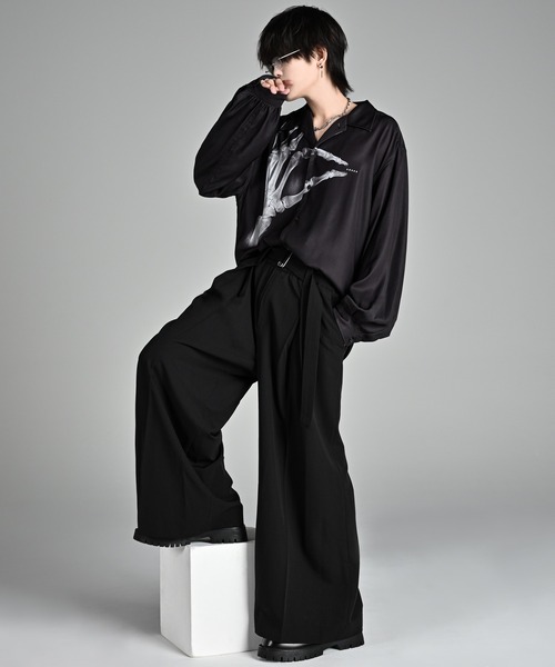 two tuck belt 'hakama' wide slacks / ツータックベルト“ハカマ