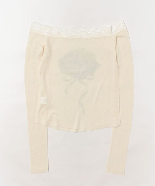 Never mind the XU / Chikashitsu+(ネバーマインド ザ エックスユー / チカシツプラス)の「【nmtc+】rose off-shoulder long sleeve T / 【エヌエムティーシープラス】ローズオフショルダー長袖Tシャツ(Tシャツ/カットソー・レディース・グレー/アイボリー/ピンク・ONE SIZE)」の12枚目の写真