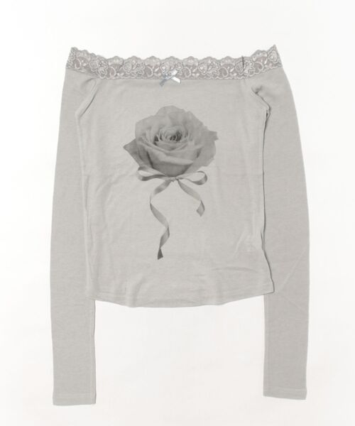 Never mind the XU / Chikashitsu+(ネバーマインド ザ エックスユー / チカシツプラス)の「【nmtc+】rose off-shoulder long sleeve T / 【エヌエムティーシープラス】ローズオフショルダー長袖Tシャツ(Tシャツ/カットソー・レディース・グレー/アイボリー/ピンク・ONE SIZE)」の21枚目の写真