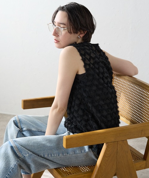 SOTT（ソット）の「Fringe bestand camisole　フリンジベスト＋キャミソール2点SET（アンサンブル・レディース・ブラック/アイボリー・FREE）」の13枚目の写真