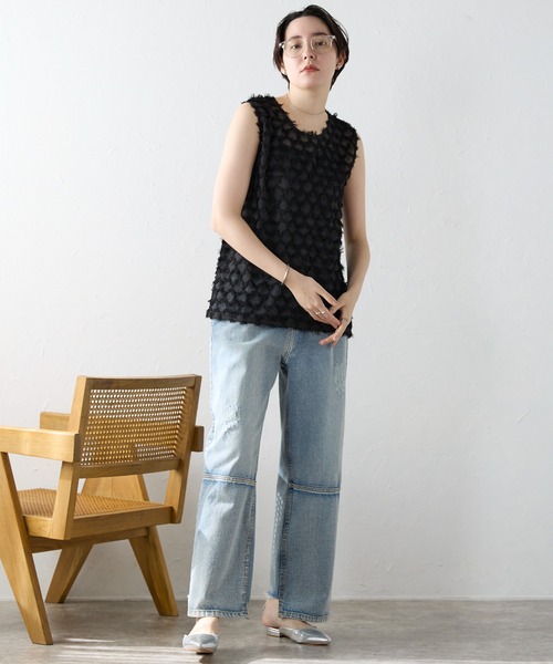 SOTT（ソット）の「Fringe bestand camisole　フリンジベスト＋キャミソール2点SET（アンサンブル・レディース・ブラック/アイボリー・FREE）」の6枚目の写真