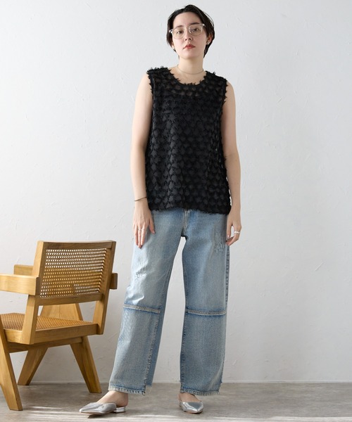 SOTT（ソット）の「Fringe bestand camisole　フリンジベスト＋キャミソール2点SET（アンサンブル・レディース・ブラック/アイボリー・FREE）」の7枚目の写真