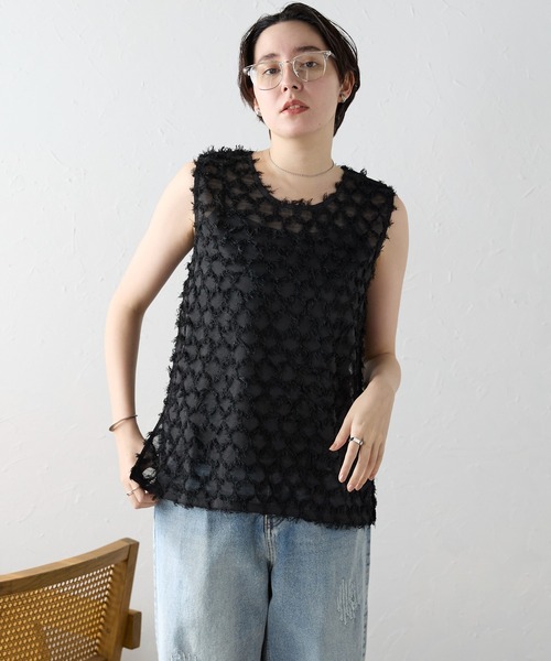 SOTT（ソット）の「Fringe bestand camisole　フリンジベスト＋キャミソール2点SET（アンサンブル・レディース・ブラック/アイボリー・FREE）」の8枚目の写真