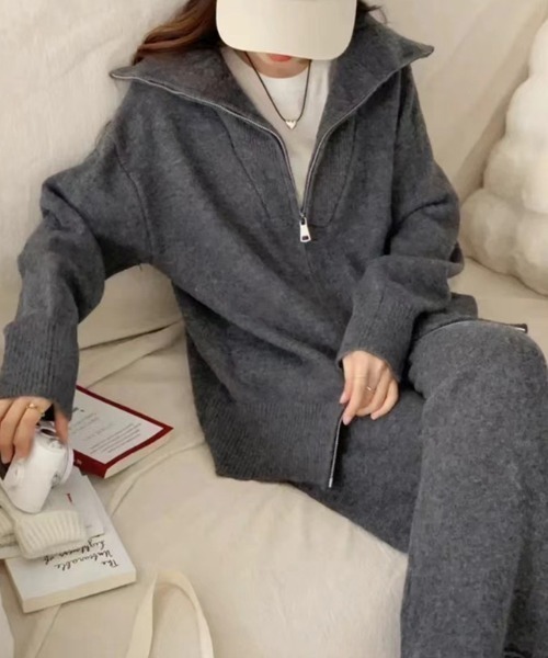 Mela(メラ)の「【セットアップ】ジップパーカー × ワイドパンツ(セットアップ・レディース・ブルー/ブラック/パープル/ホワイト/グレー・FREE)」の14枚目の写真
