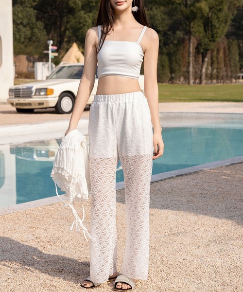 テディショップ（TeddyShop）/レディース水着 長袖ラメリボンキャミ+ブラ+ハイウエストショーツ+ロングパンツ 4点セット セール】レディース水着 長袖ラメリボンキャミソール+ブラ+リブハイ