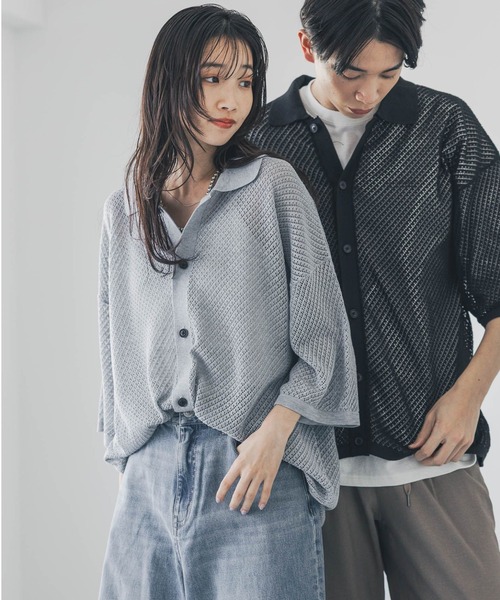 LOWRYS FARM（ローリーズファーム）の「メッシュニットカーディガンＳＳ　 451350（カーディガン/ボレロ・メンズ・レッド/イエロー/グレー/ブラック・FREE）」の2枚目の写真