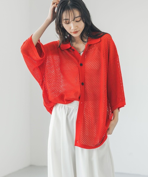 LOWRYS FARM（ローリーズファーム）の「メッシュニットカーディガンＳＳ　 451350（カーディガン/ボレロ・メンズ・レッド/イエロー/グレー/ブラック・FREE）」の4枚目の写真