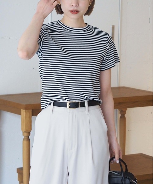 tiptop(ティップトップ)の「【選べる2サイズ】綿100%フライスTシャツ(Tシャツ/カットソー・レディース・ブラック/ピンク系その他/ホワイト系その他/レッド/オフホワイト/ホワイト系その他2/ブラック系その他/ブラウン/ホワイト系その他3・S/M)」の3枚目の写真
