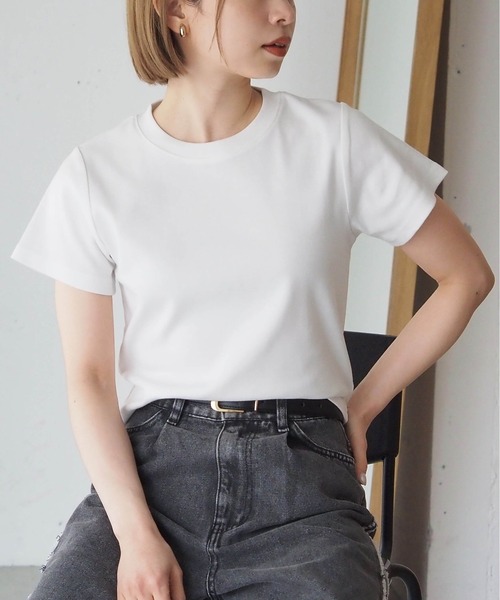 tiptop(ティップトップ)の「【選べる2サイズ】綿100%フライスTシャツ(Tシャツ/カットソー・レディース・ブラック/ピンク系その他/ホワイト系その他/レッド/オフホワイト/ホワイト系その他2/ブラック系その他/ブラウン/ホワイト系その他3・S/M)」の2枚目の写真