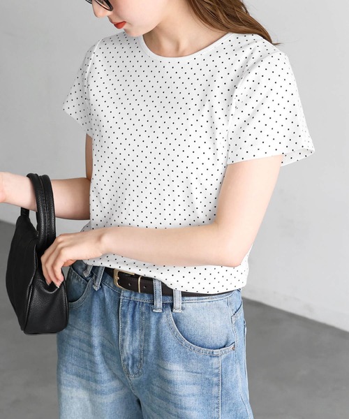tiptop(ティップトップ)の「【選べる2サイズ】綿100%フライスTシャツ(Tシャツ/カットソー・レディース・ブラック/ピンク系その他/ホワイト系その他/レッド/オフホワイト/ホワイト系その他2/ブラック系その他/ブラウン/ホワイト系その他3・S/M)」の5枚目の写真