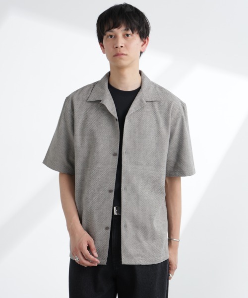ナノユニバース　チャコール 半袖ブラウス サイズ38 セール】TEXBRID(R)レギュラーカラーシャツ 半袖（シャツ
