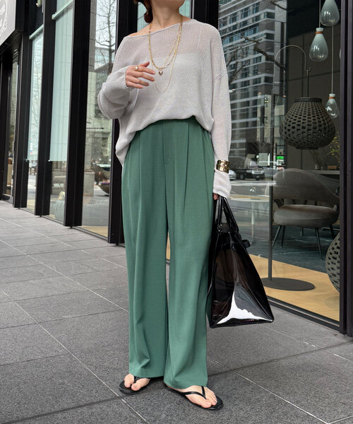 DouDou(ドゥドゥ)の「接触冷感ワイドパンツ(その他パンツ・レディース・チャコールグレー/グリーン/ベージュ/ブラック・FREE)」の6枚目の写真