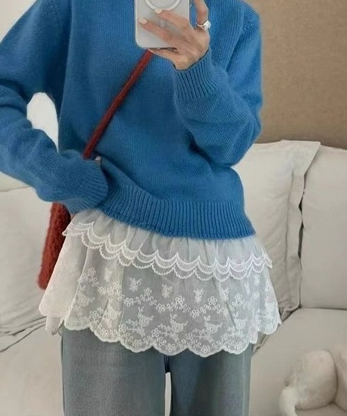 gossip!ロサンゼルス(ゴシップロサンゼルス)の「ヴィンテージ風 レースレイヤードスカート(スカート・レディース・ホワイト・FREE)」の1枚目の写真